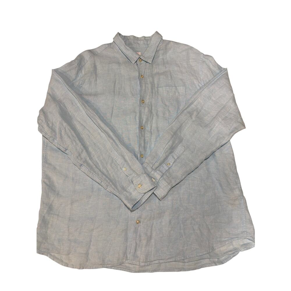 Gap 100% Linen Sz L Long Sleeve Button Down Shirt Men's Light Blue